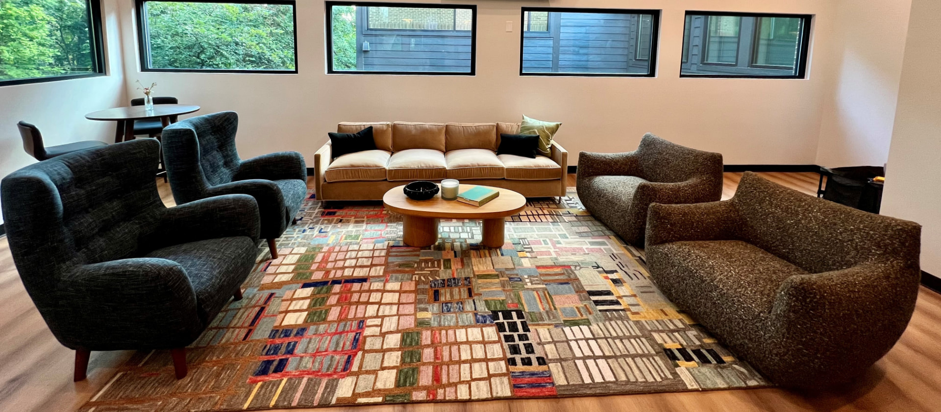 The Dallas Therapy Associates lounge with comfortable seating arranged for conversation